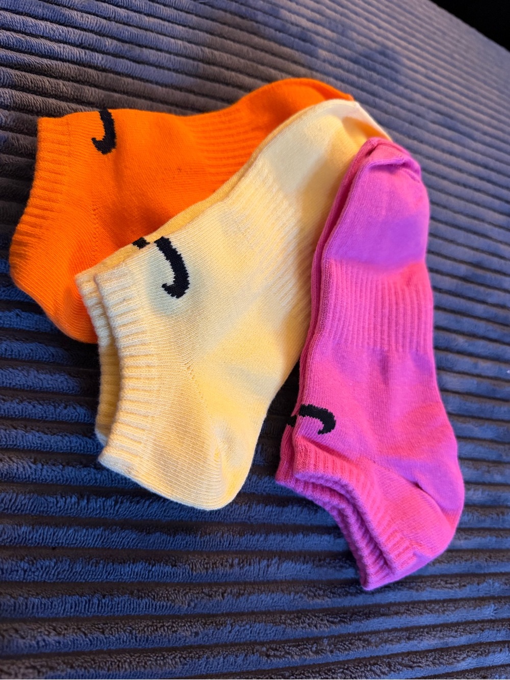 Nike Low-Cut Athletic Socks — Orange, Yellow & Pink Trio